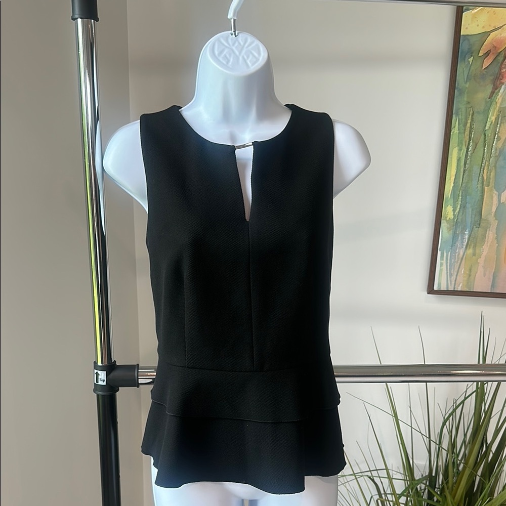 White House Black Market Black Peplum Cutout Blouse